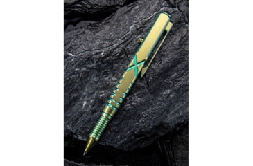 Image of We Knife Co Ltd Tactical Pen, 5in Overall, Glass Breaker, Pocket Clip, Bolt Action Open/Close, Blue Plastic Storage Case, Titanium Construction, Green, Green, TP02B