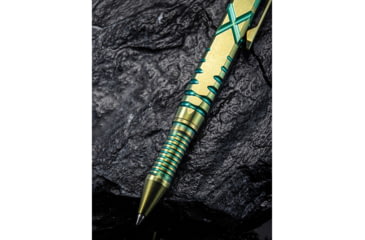 Image of We Knife Co Ltd Tactical Pen, 5in Overall, Glass Breaker, Pocket Clip, Bolt Action Open/Close, Blue Plastic Storage Case, Titanium Construction, Green, Green, TP02B
