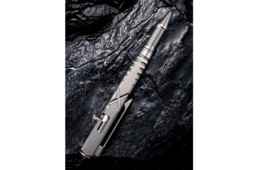 Image of We Knife Co Ltd Tactical Pen, 5in Overall, Pocket Clip, Glass Breaker, Bolt Action Open/Close, Blue Plastic Storage Case, Titanium Construction, Gray, Gray, TP02C