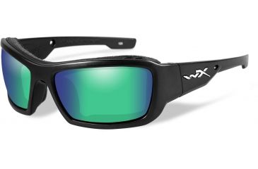 Image of Wiley X Knife Sunglasses,Matte Black Frame,Polarized Emerald Mirror Lens WXCCKNI07