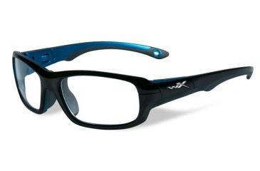Image of Wiley X Youth Force Gamer Sunglasses,Gloss Black/Metallic Blue,Clear Lens YFGAM02