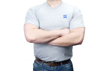 Image of Zeiss Gear T-Shirt with Legendary Z Mark on Back and ZEISS Logo on Front Left Chest, Grey, Large