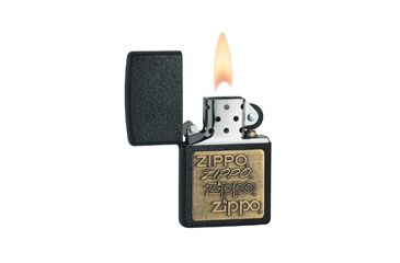 Image of Zippo Black Crackle Classic Style Lighter w/ Zippo Logo Brass Emblem 362