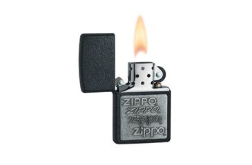 Image of Zippo Black Crackle Classic Style Lighter w/ Zippo Logo Chrome Emblem 363