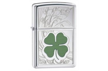 Image of Zippo CLVR Four Leaf Clover Classic Lighter, High Polish Chrome 24699