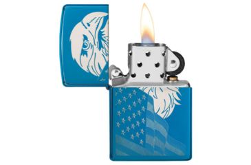 Image of Zippo High Polish Blue Eagle And Flag Pocket Lighter 29882