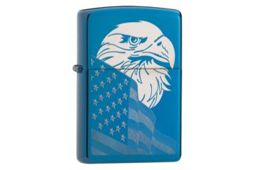 Image of Zippo High Polish Blue Eagle And Flag Pocket Lighter 29882