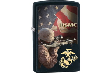 Image of Zippo USMC Lighter, Black Matte, 1.44 x 2.25, 218-077633