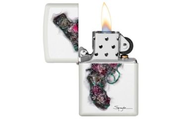 Image of Zippo White Matte Floral Gun Pocket Lighter 29894