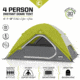 Core Equipment 4 Person Instant Dome Tent, Green/Gray, 9 x 7 ft, 40006