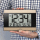 Marathon Large Atomic Wall Clock w/ Calendar and Temperature, Black/Gold, 9.7in x 2in x 6.3in, CL030052BK-GD