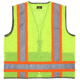 MCR Safety Hi Vis Reflective Safety Vest, ANSI Type R Class 2, 4in Silver Stripes, Zipper Front Closure, Fluorescent Lime, 5X, WCCL2MLSZX5