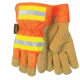 MCR Safety Luminator Grain Pigskin Leather Palm Work Gloves, Hi-Vis Back and 2.5in Safety Cuff, Fleece Lined Palm, Gold, Large, 19251L
