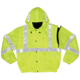 MCR Safety Luminator Reversible Bomber Jacket, PU/Cotton Poly,ANSI Class 3, Attached Hide-Away Hood, Fluorescent Lime, XL, BRCL3LXL