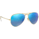 Ray-Ban Aviator Large Metal RB3025 Sunglasses, Matte Gold Frame, Crystal Green Mirror/Multi Blue Lenses, RB3025-112-17-5514