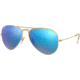 Ray-Ban Aviator Large Metal RB3025 Sunglasses, Matte Gold Frame, Crystal Green Mirror/Multi Blue Lenses, RB3025-112-17-5514