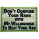 Red Rock Outdoor Gear Morale Patch, Don't Confuse Your Rank, 97-093