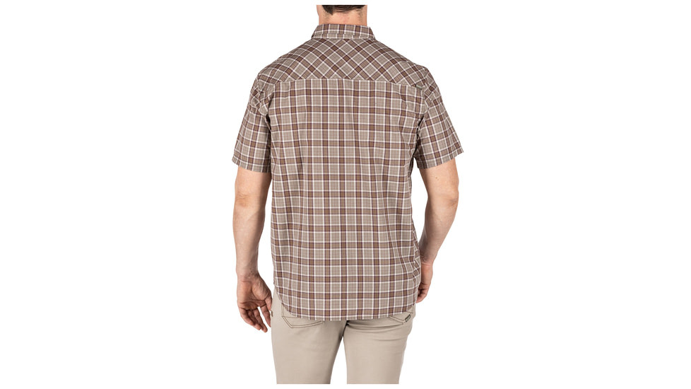 5.11 Tactical Carson Plaid Short Sleeve Shirt, Stone Plaid - 71394-417-S