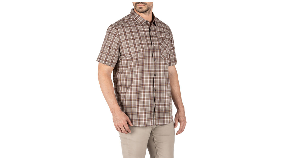 5.11 Tactical Carson Plaid Short Sleeve Shirt, Stone Plaid - 71394-417-S
