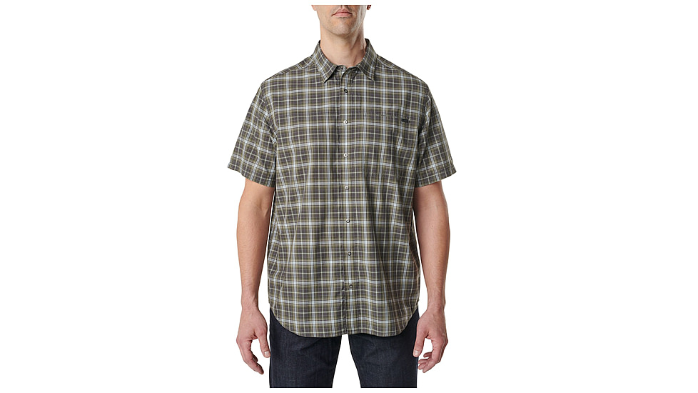 5.11 Tactical Hunter Plaid Short Sleeve Shirt - Men's, Flint Plaid, Extra Small, Regular, 71374-047-XS