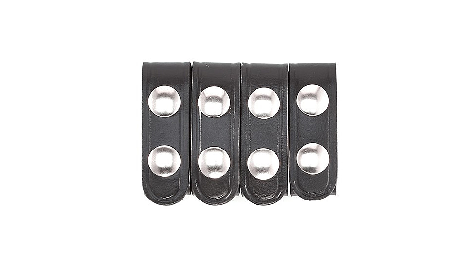 Aker Leather 531 Double Snap 3/4inch Wide Belt Keepers, Chrome Snap, 4 PK, Plain, Black, A531-BP-4PK-CH