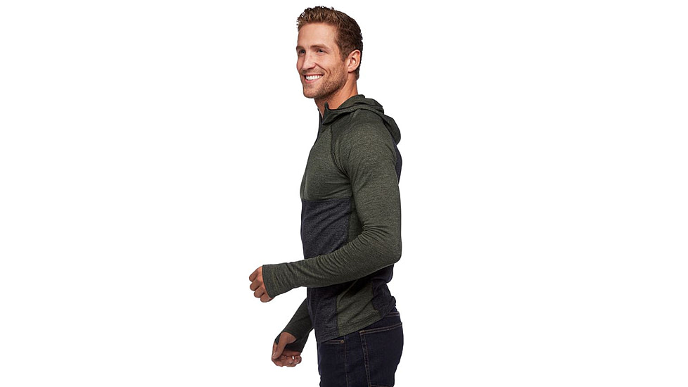 Black Diamond SLTN Wool Bslyr Half Zip Hoody - Mens, Black/Cypress, Large, AP7600229228LRG1