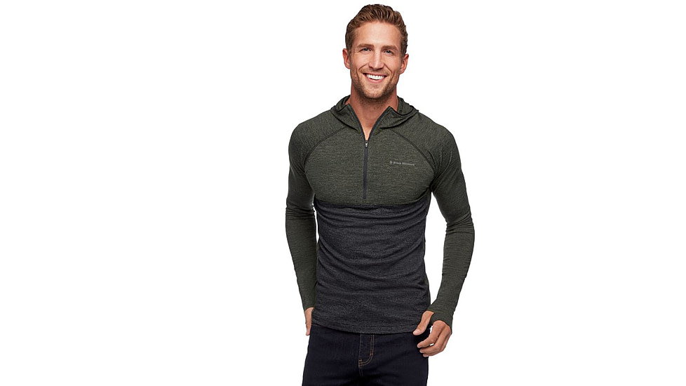 Black Diamond SLTN Wool Bslyr Half Zip Hoody - Mens, Black/Cypress, Large, AP7600229228LRG1