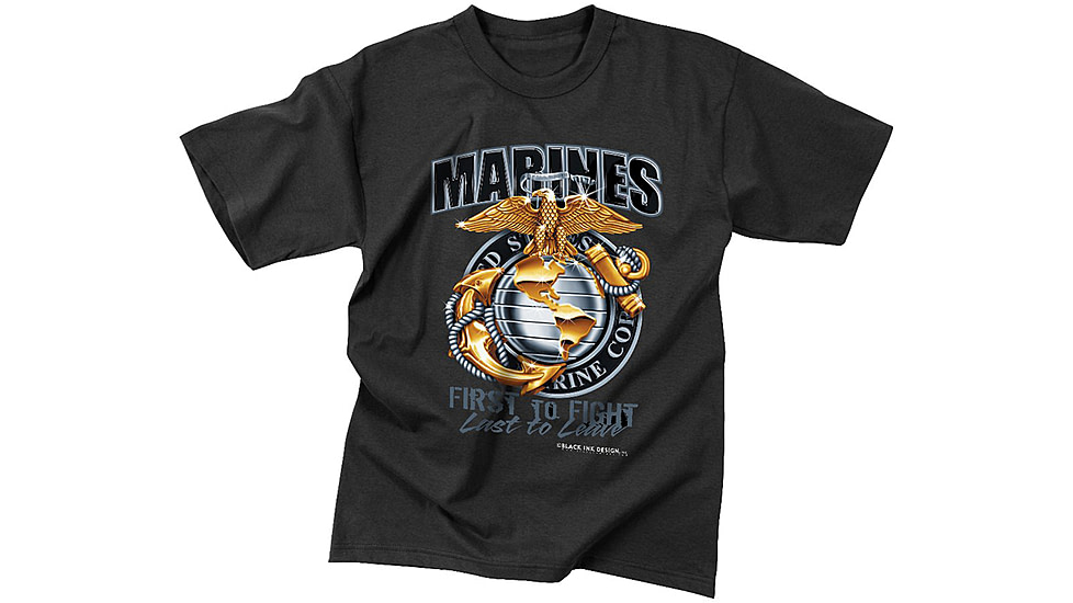 Black Ink Marines First To Fight T-Shirt, Mens, Black, Small, 80280-012