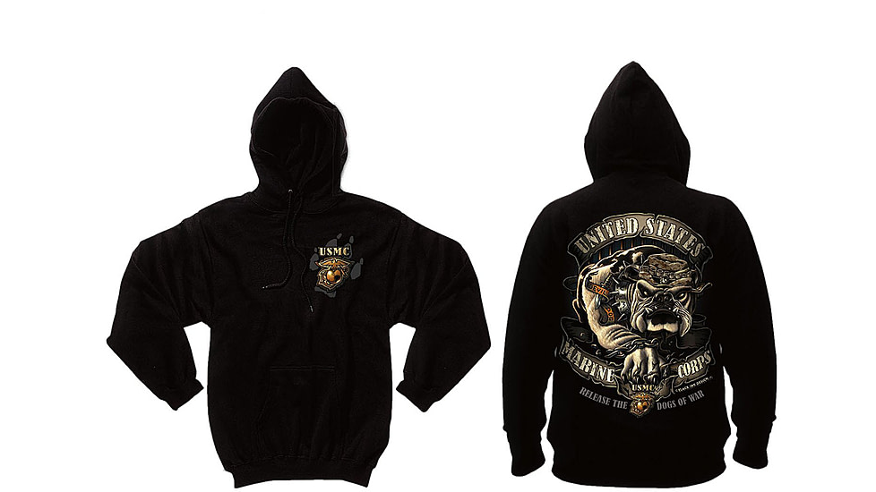 Black Ink U.S.M.C. Bulldog Hooded Pullover Sweatshirt, Mens, Black, Small, 80333-017