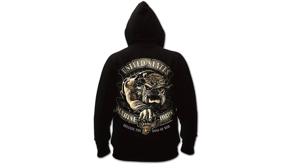 Black Ink U.S.M.C. Bulldog Hooded Pullover Sweatshirt, Mens, Black, Small, 80333-017