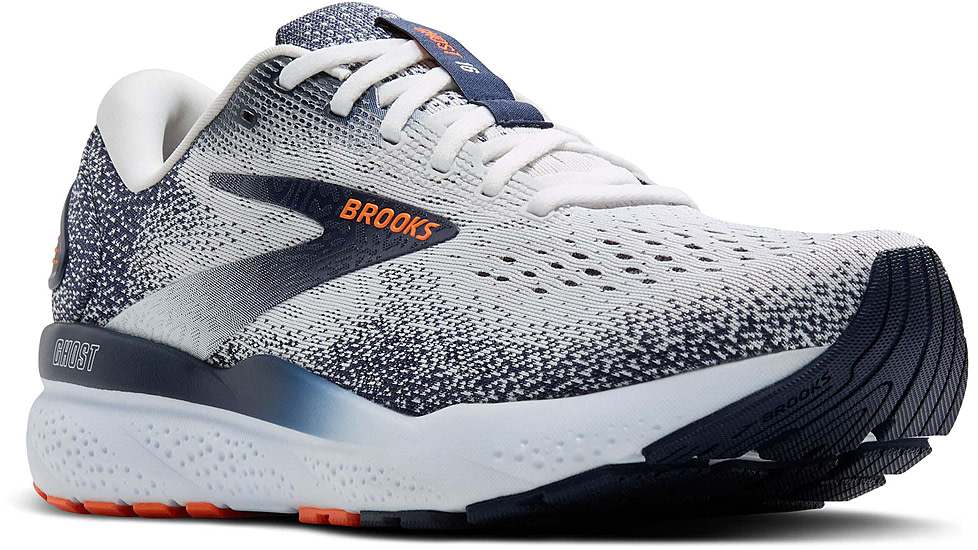 Brooks Ghost 16 Road Running Shoes - Mens, White/Peacoat/Orange, 9.5 US/Medium, 1104181D130.095