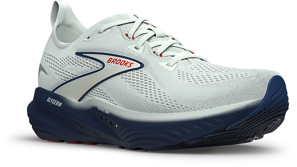 Brooks Glycerin 22 Road Running Shoes - Mens, Gray/Navy Peony/Fiery Red, 9.5, 1D, 1104451D404.095