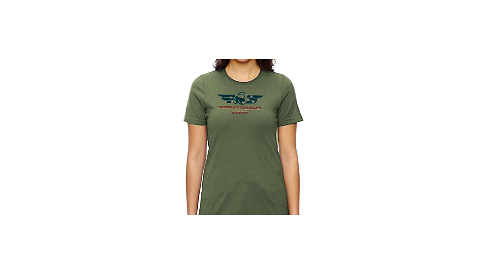 Christensen Arms Patriotic Ram Wordmark SS Tee - Womens, Olive, L, 730-CA101-40-01-200-04