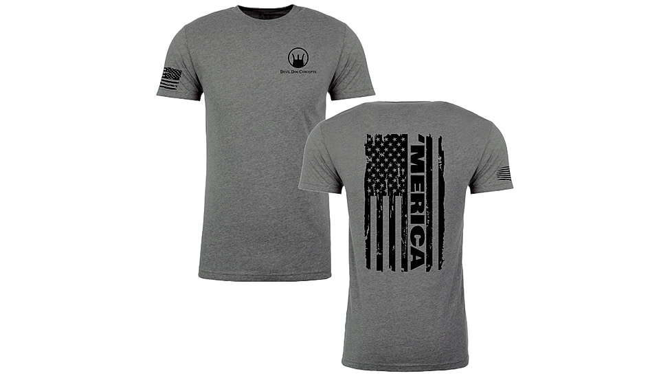 Devil Dog Concepts Black Merica Flag T-Shirt - Mens, Heathered Gray, Extra Large, DDCA-BMF-HGXL