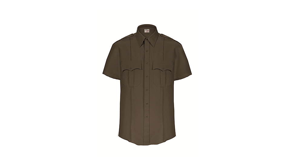 Elbeco TexTrop2 Zippered Short Sleeve Polyester Shirt - Mens, 15.5 in, Brown, Z3315N-15.5