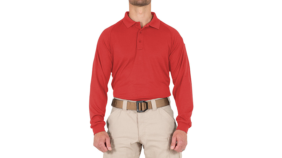 First Tactical Performance Long Sleeve Polo - Mens, Red, Tall/2XL, 111503-400-XXL-T
