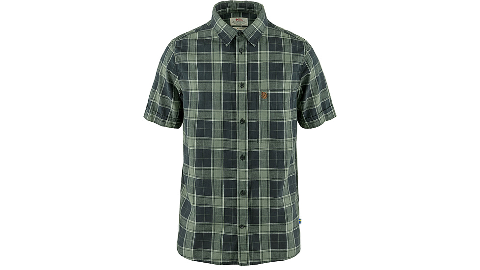 Fjallraven Ovik Travel Short Sleeve Shirt - Mens, Dark Navy/Patina Green, Medium, F87039-555-614-M