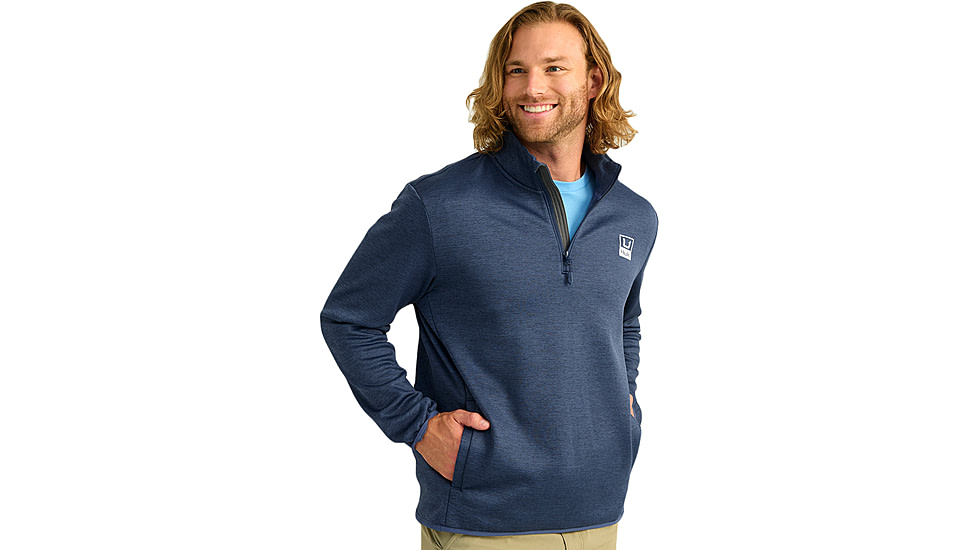 HUK Performance Fishing Cold Front 1/4 Zip Pullover - Mens, Nvl Aca Hthr, Small, H1300098-464-S