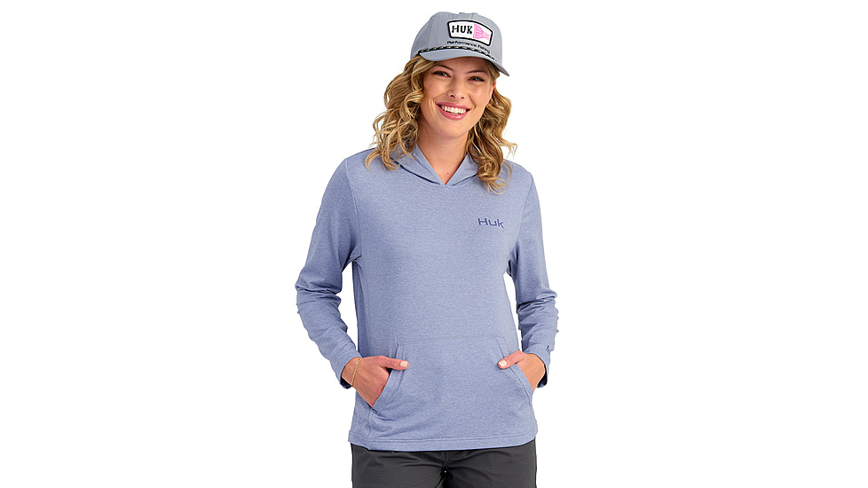 HUK Performance Fishing Coldfront Pullover Hoodie - Womens, Lghtng Sky Hthr, Large, H6130023-463-L