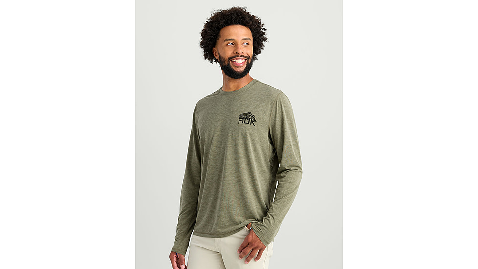 HUK Performance Fishing Drift Graphic Crew Shirt -Mens, Long Sleeve, Heather Moss, Small, H1200709-318-S
