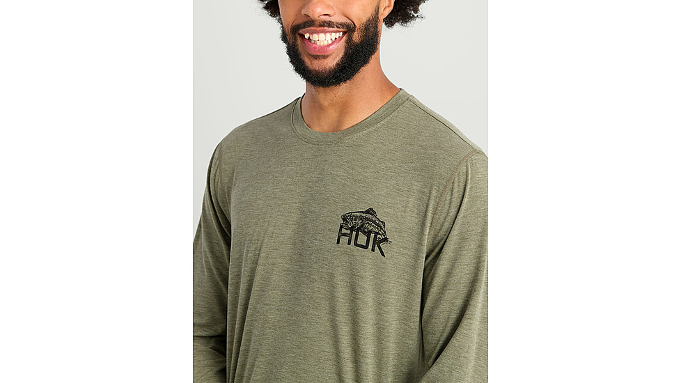 HUK Performance Fishing Drift Graphic Crew Shirt -Mens, Long Sleeve, Heather Moss, Small, H1200709-318-S