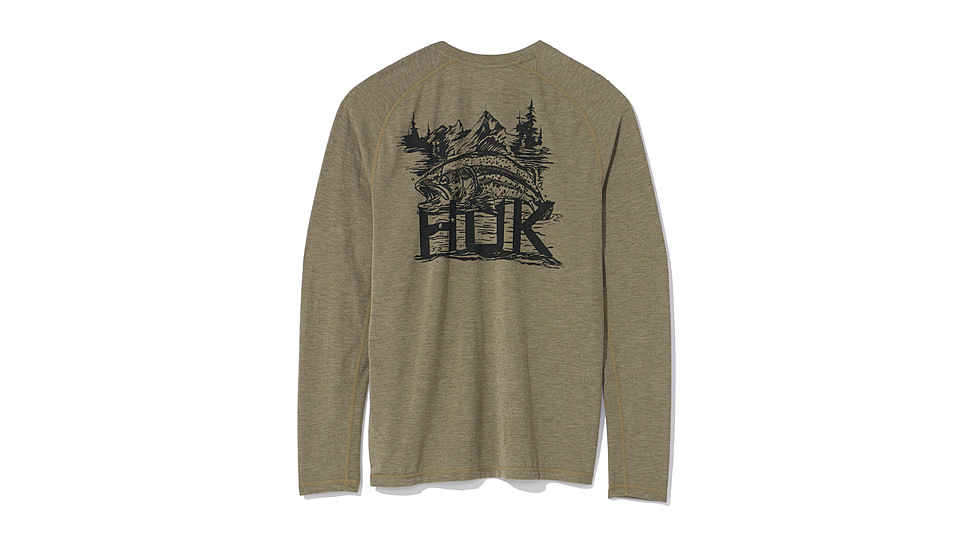 HUK Performance Fishing Drift Graphic Crew Shirt -Mens, Long Sleeve, Heather Moss, Small, H1200709-318-S