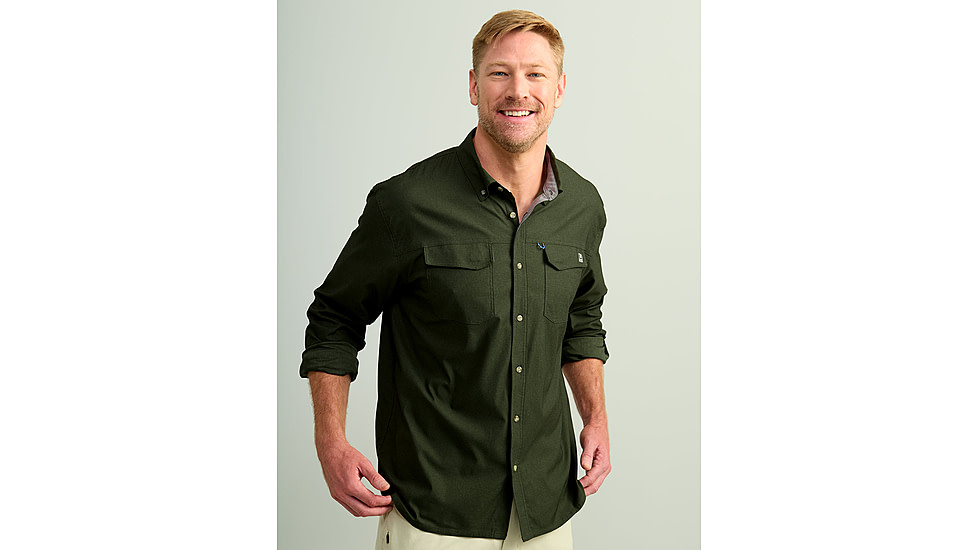 HUK Performance Fishing Hawser Heather Flannel - Mens, Cyprs Lnd Hthr, Medium, H1500208-378-M