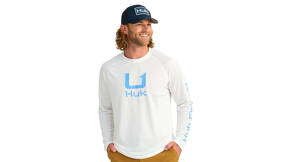 HUK Performance Fishing Icon Long Sleeve Performance Crew - Mens, White, 2XL, H1200573-100-XXL