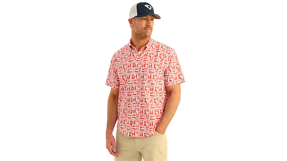 HUK Performance Fishing Kona Printed Short Sleeve Shirt - Mens, Channel Marker2, Extra Large, H1500212-625-XL