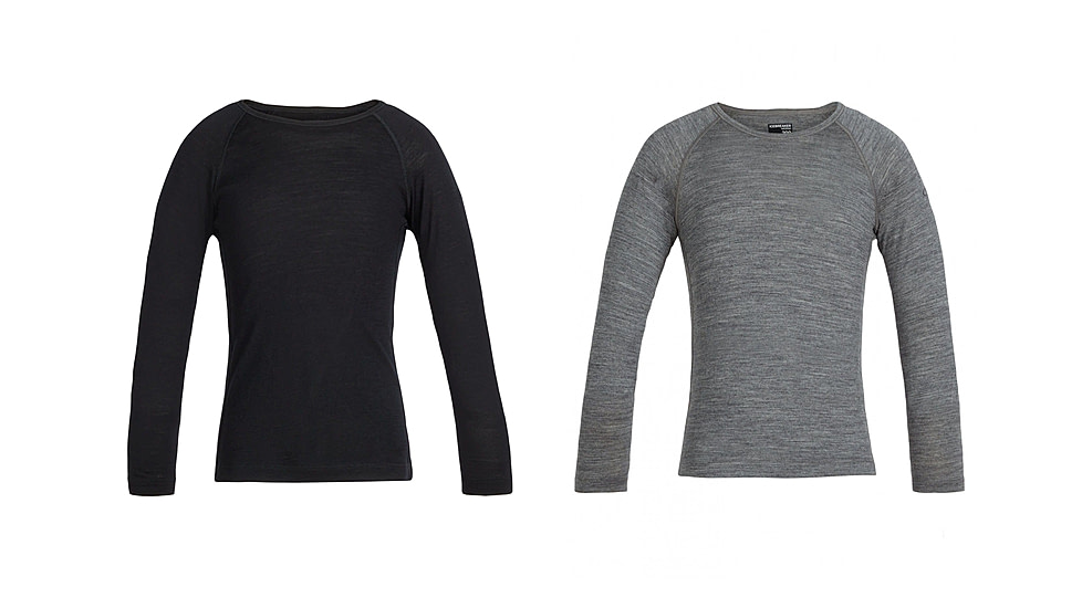 Icebreaker 200 Oasis Long Sleeve Crewe - Kids, Black, Gritstone HTHR