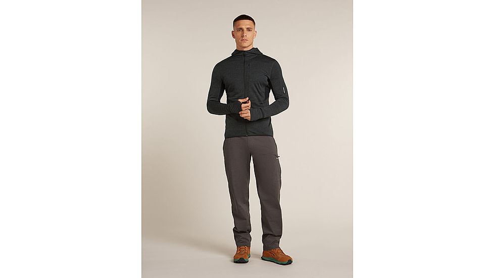 Icebreaker Merino Blend 200 RealFleece Descender Long Sleeve Zip Hoodie - Mens, Jet HTHR/Black/CB, Large, IBBA56VZ944L