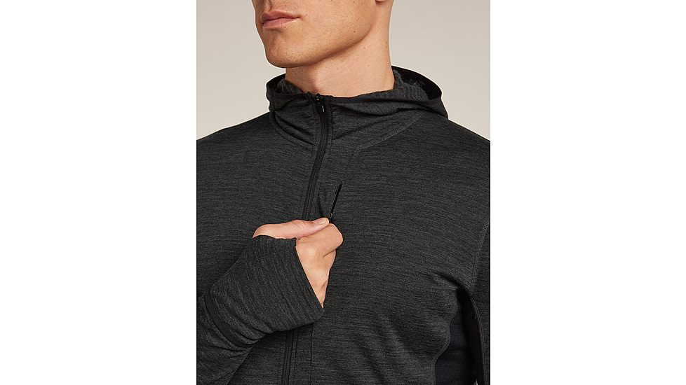 Icebreaker Merino Blend 200 RealFleece Descender Long Sleeve Zip Hoodie - Mens, Jet HTHR/Black/CB, Large, IBBA56VZ944L