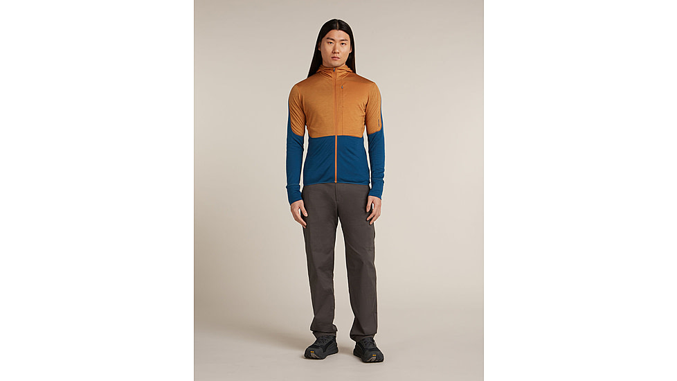 Icebreaker Merino Blend 200 RealFleece Descender Long Sleeve Zip Hoodie - Mens, Trail/Atlantis/CB, Large, IBBA56VZ0J5L
