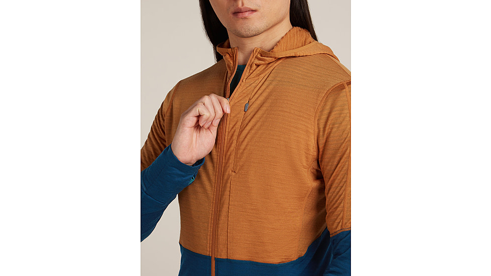 Icebreaker Merino Blend 200 RealFleece Descender Long Sleeve Zip Hoodie - Mens, Trail/Atlantis/CB, Large, IBBA56VZ0J5L